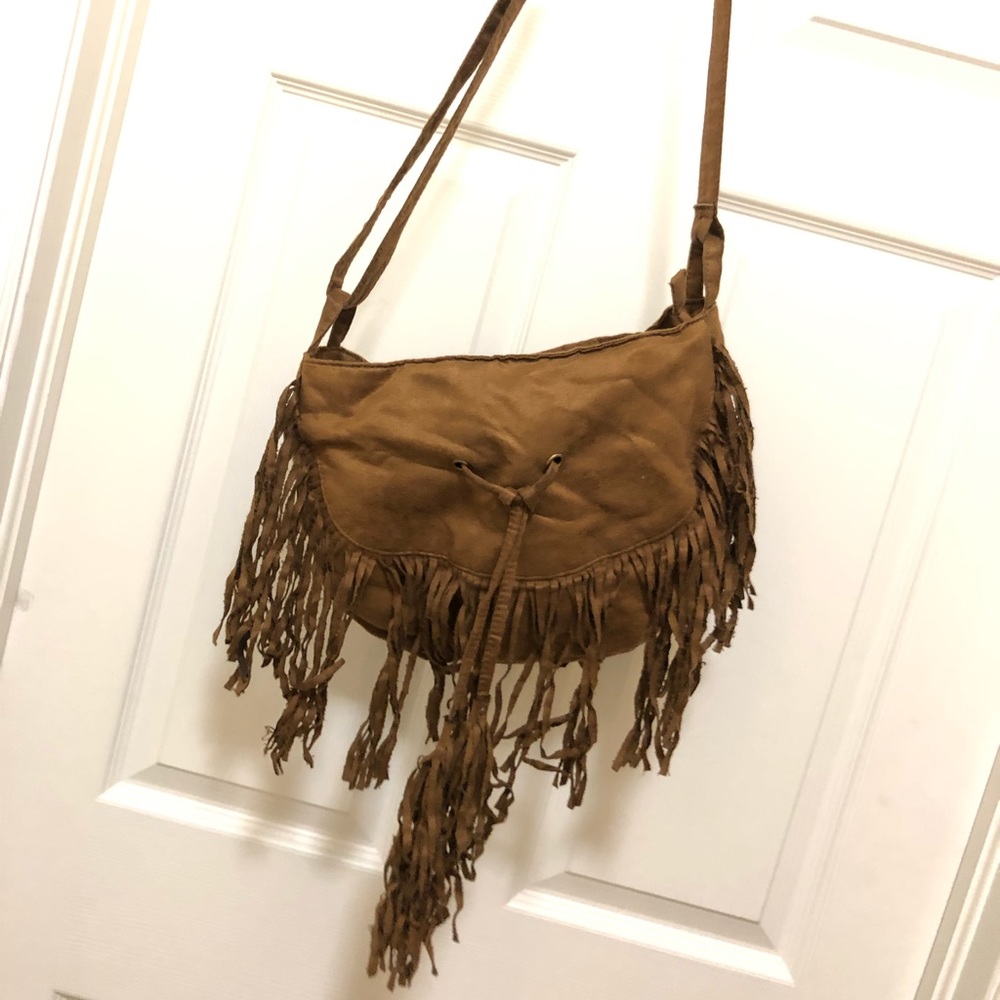 H&M brown crossbody bag with fringe
